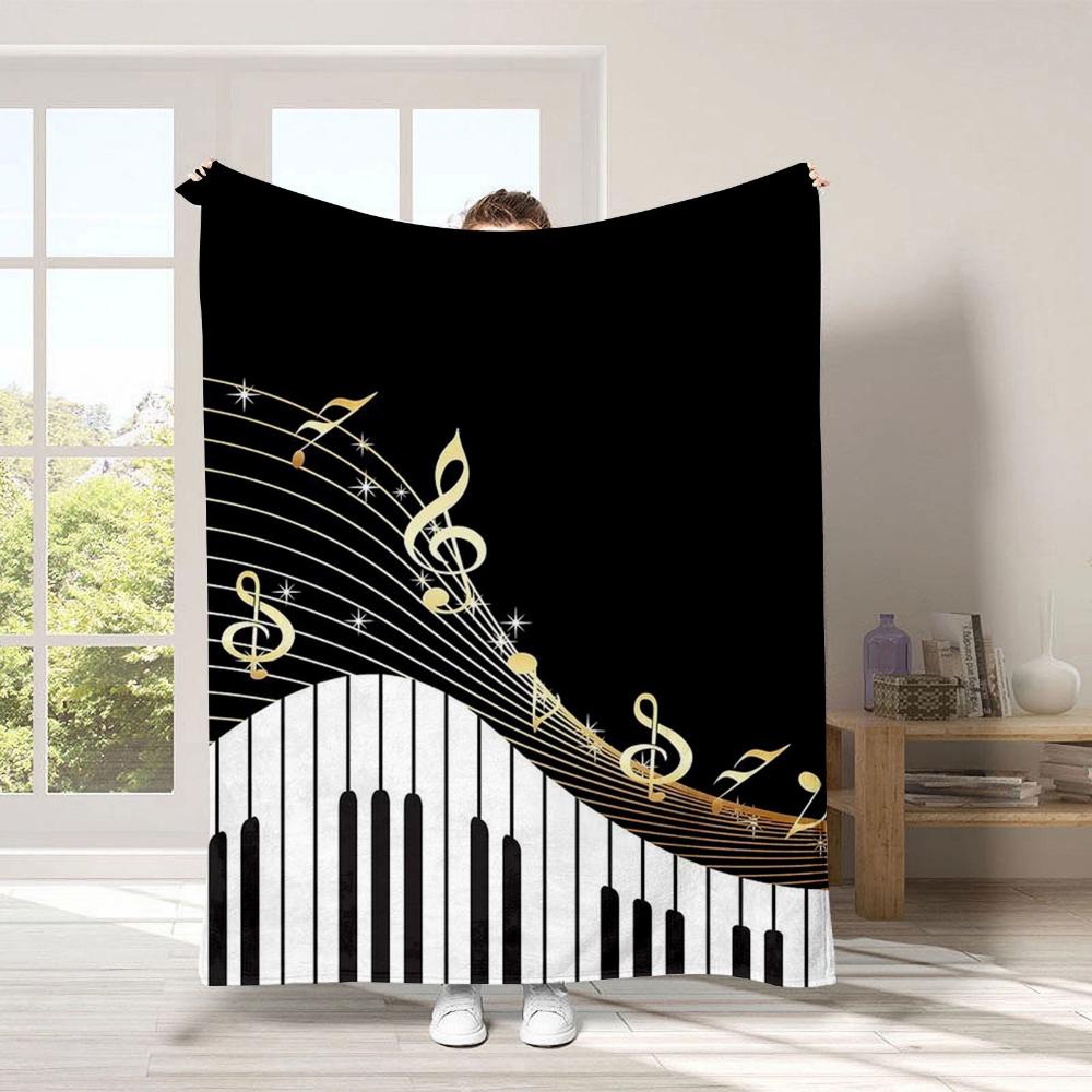 Wavy Piano Keys Floating Music Staff Symbol Throw Blanket For Dorm Office Desk Nap Bedroom Break Birthday Band Friends Gift