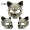 Wild Gothic Cat Skull Animal Masque for Adults, Scary Half Face Vintage Style Masque, Creepy Skeleton Halloween Party Accessory Cosplay, Masquerade