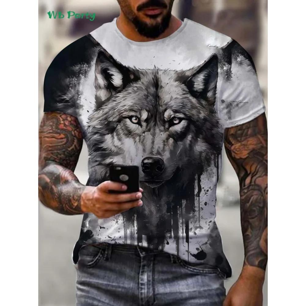 Vintage Wolf Grafik T-Shirt Herren Sommer Outdoor Herren Kurzarm T-Shirt Übergroßes Herren T-Shirt Mode Rundhals Herrenbekleidung
