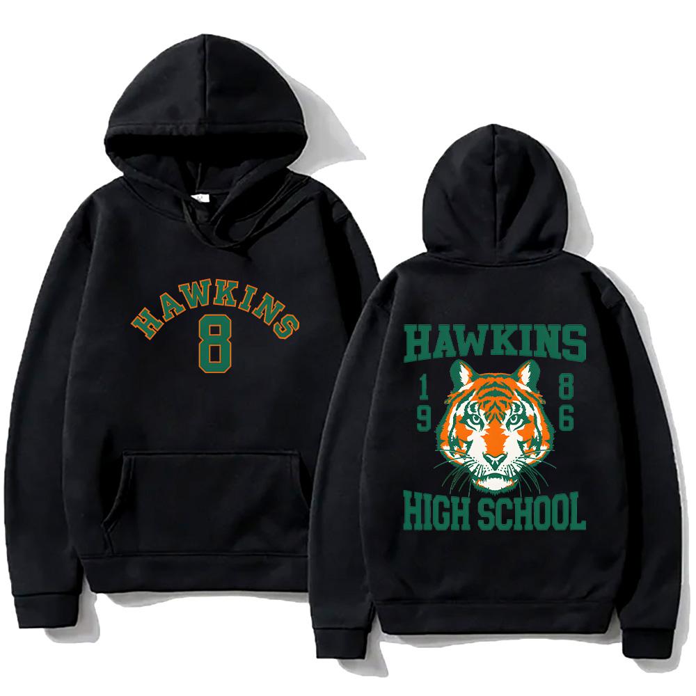 Hawkinss Tigers Hoodie Fashion Trendy Cartoon Print Sweatshirts Men's Women's Loose Pullover Oversized Casual Streetwear Clothes