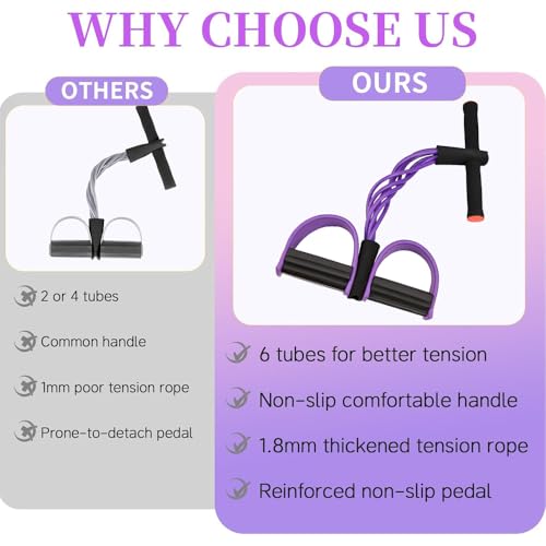 Resistance Bands Pedal Pull Rope 6 Tube Fitness Set Black Purple