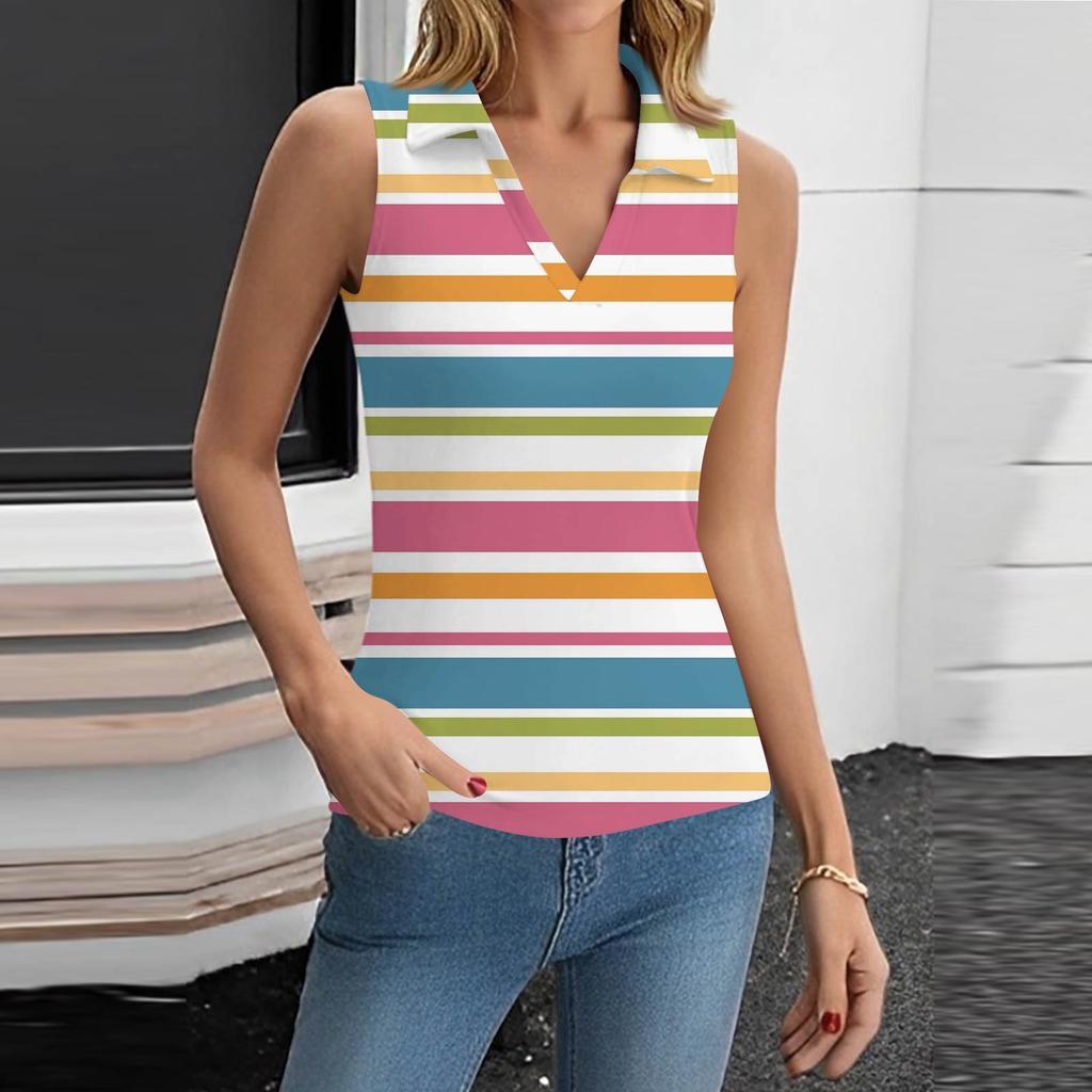Femeii de vară la modă casual retro imprimare V-neck fără mâneci top Skinny tanc top