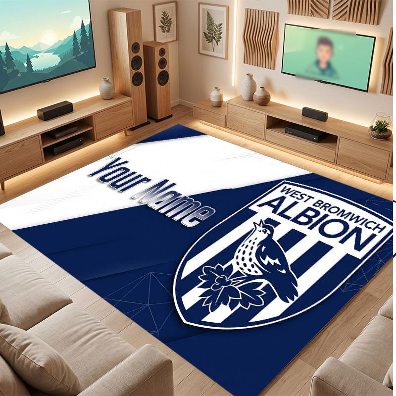 West Bromwich Albion Custom Crystal Velvet Rug, Personalized Name Text Print, Football Logo Soft Non‑Slip Floor Mat Home Decor Gift