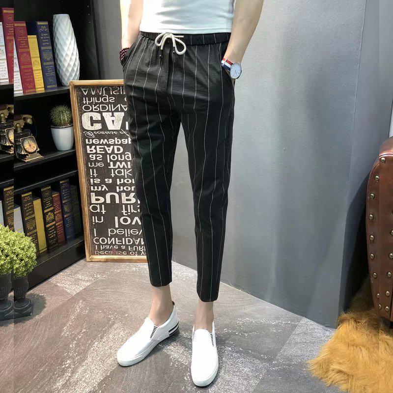 2024 Men's Korean Style Slim-Fit Striped Casual Nine-Point Pants