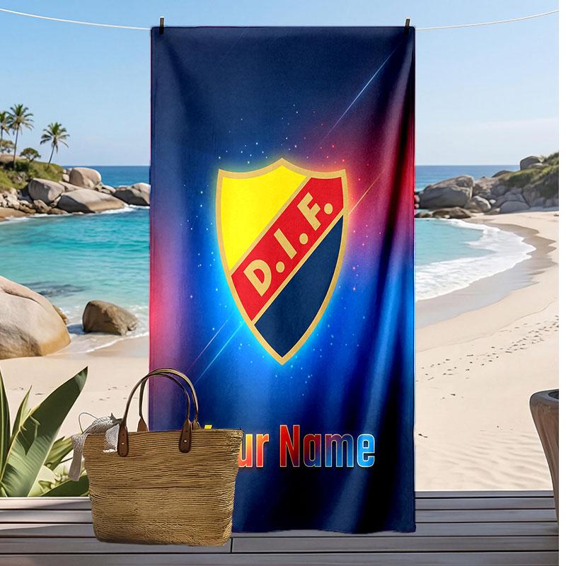 Djurgårdens IF Personalized Printed Beach Towel Soccer Logo Support Custom Name Text Absorbent Towel For Sport Travel Special Gift