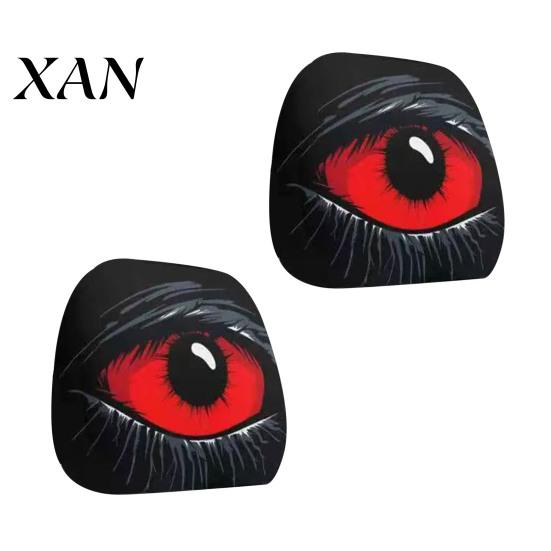 Vehicle Interior Comfort Accessories Halloween Car Headrest Cover, Scary Pattern Print Stretchable Soft Fabric Guard Protector, Breathable Polyester