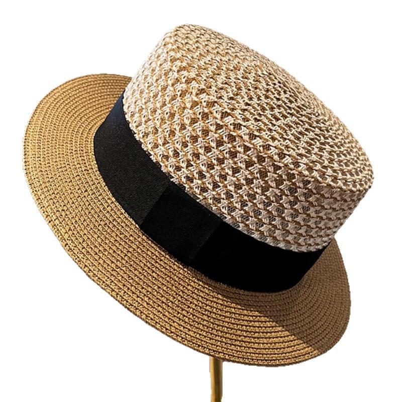 French flat top color matching sunshade straw hat children's new straw top hat summer seaside vacation sunscreen beach sun hat