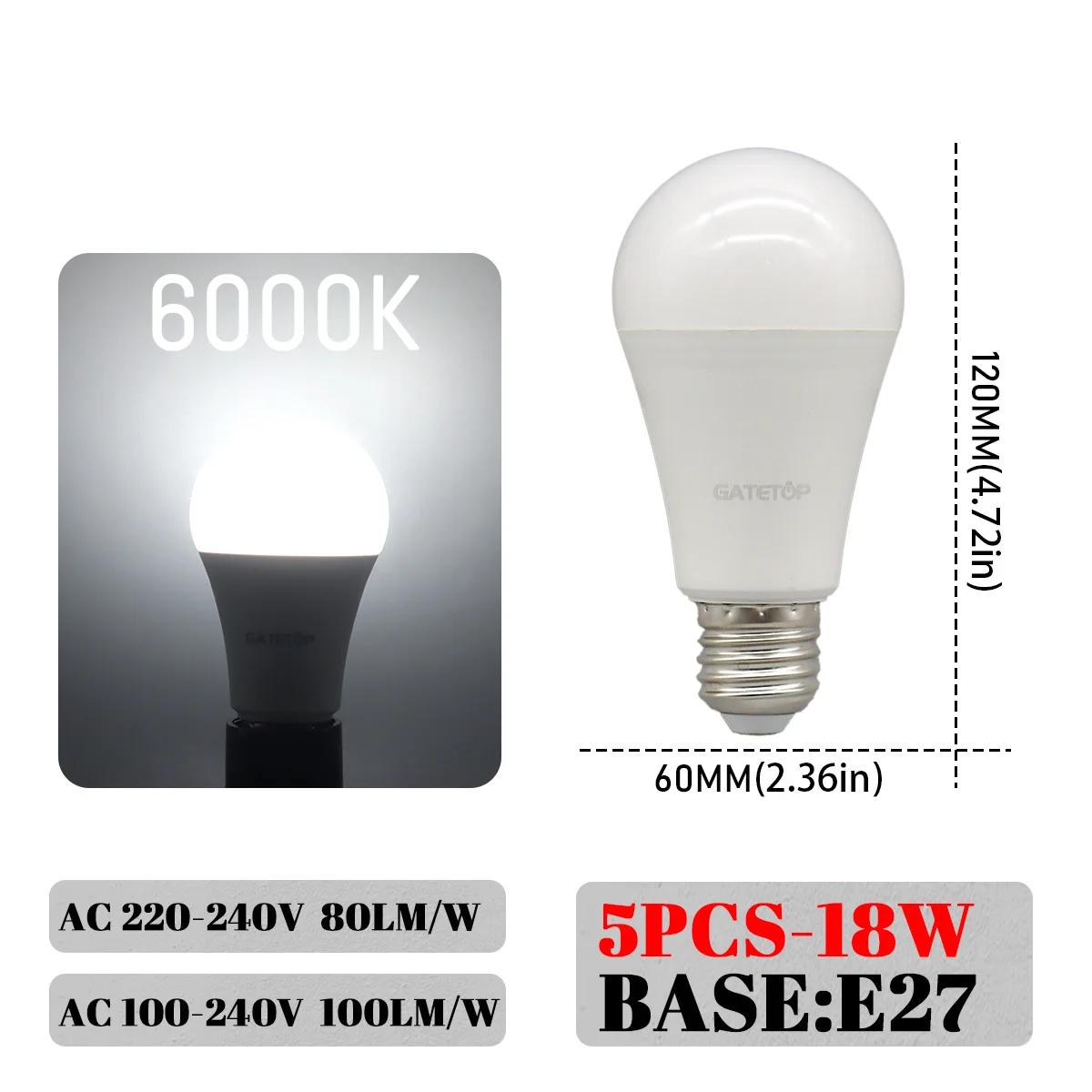 

5Pack No Flicker LED Bulb Lamp 18W E27 Light AC 220V 110V Mini Lamp 3000K 4000K 6000K Cold Lighting for Foyer Home Derec AC220-240V&18W