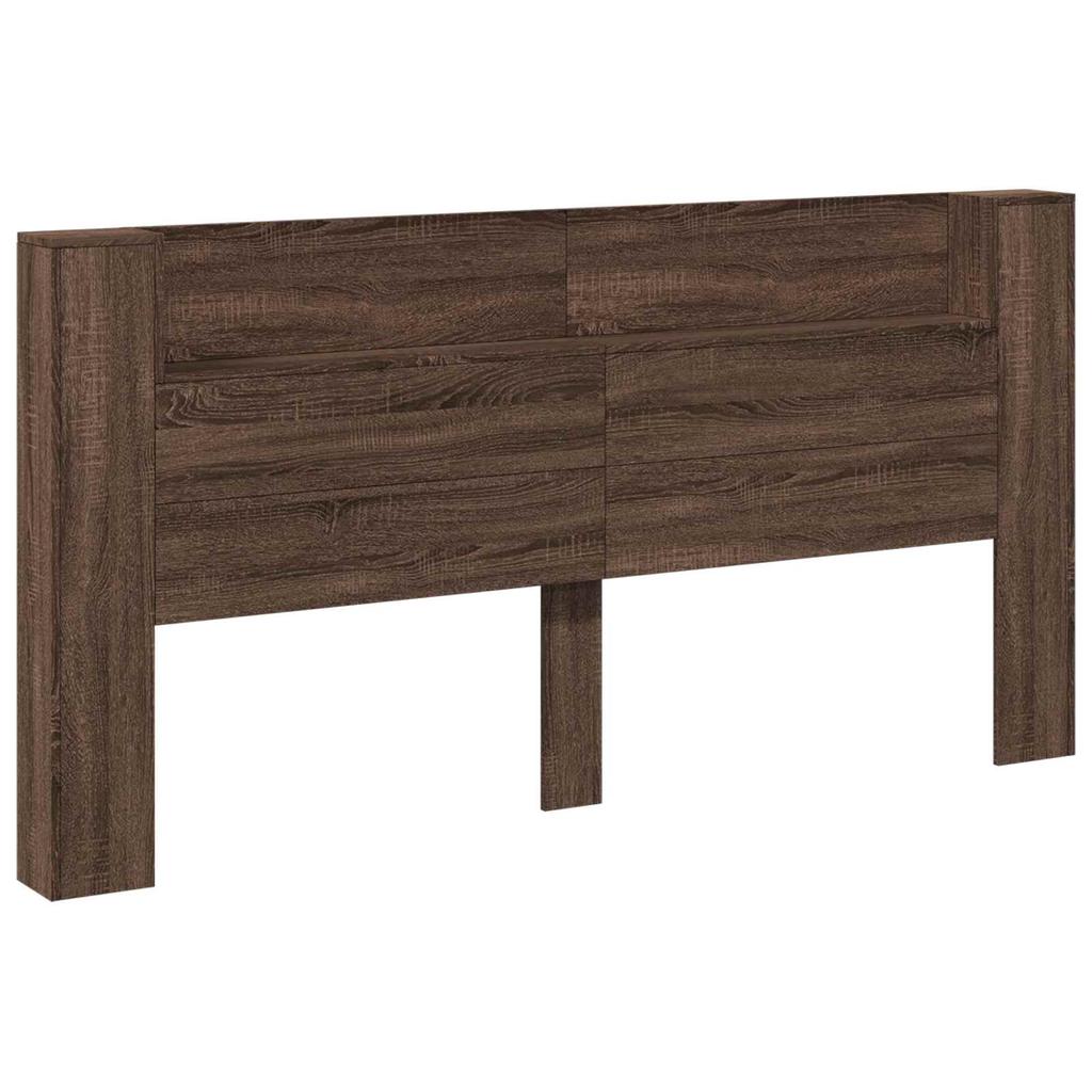 Headboard with Storage and LED Lighting Brown Oak Wood Based Material