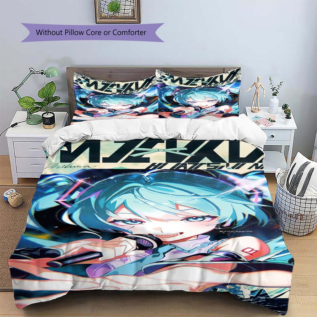 Anime Miku Pattern Bedding Set Quilt Cover Pillowcase Home Decor Gift (1 * duvet cover + 2 * pillowcase, without core)