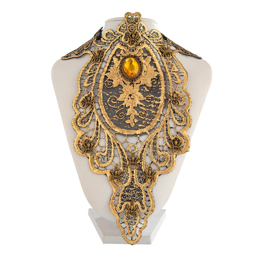 Exaggerated Fabric Art Ethnic Style Lace Collar Choker Retro Flower Spider Gem Necklace Female