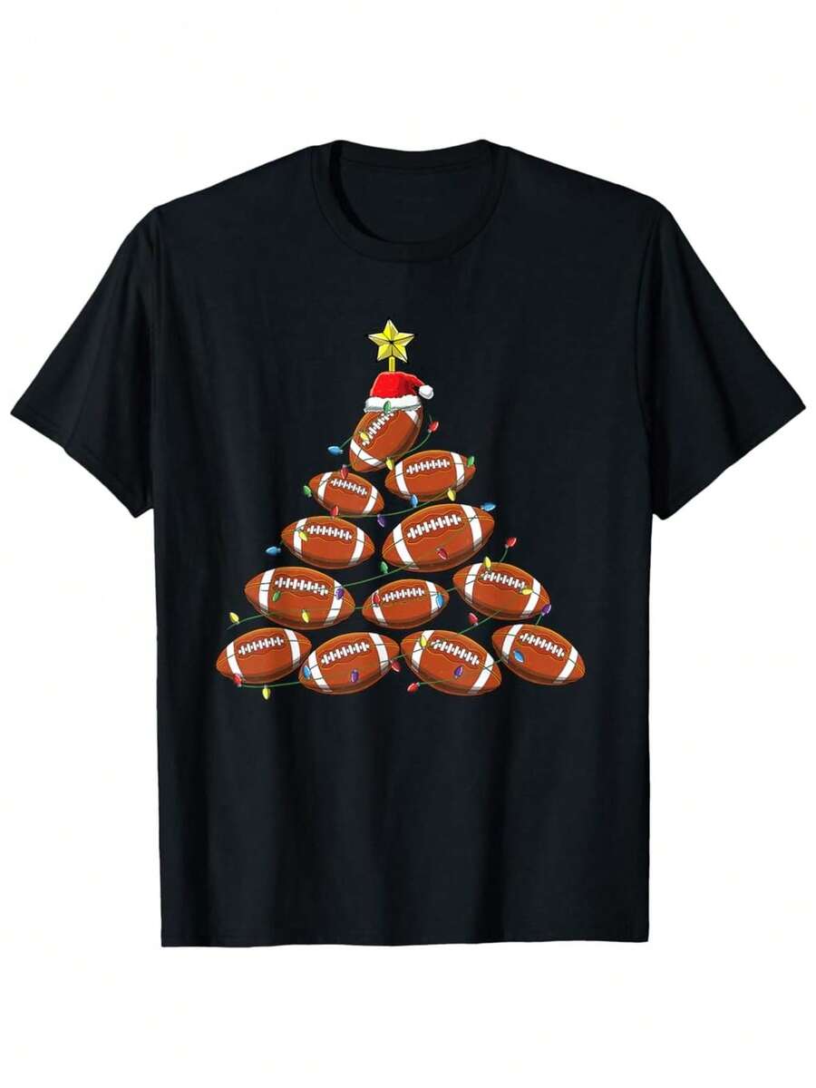 

Football Christmas Tree Pattern Unisex s Fun Holiday T-Shirt S