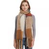 Autumn Winter Imitation Mohair Color Block Plaid Thick Fringe Scarf Shawl