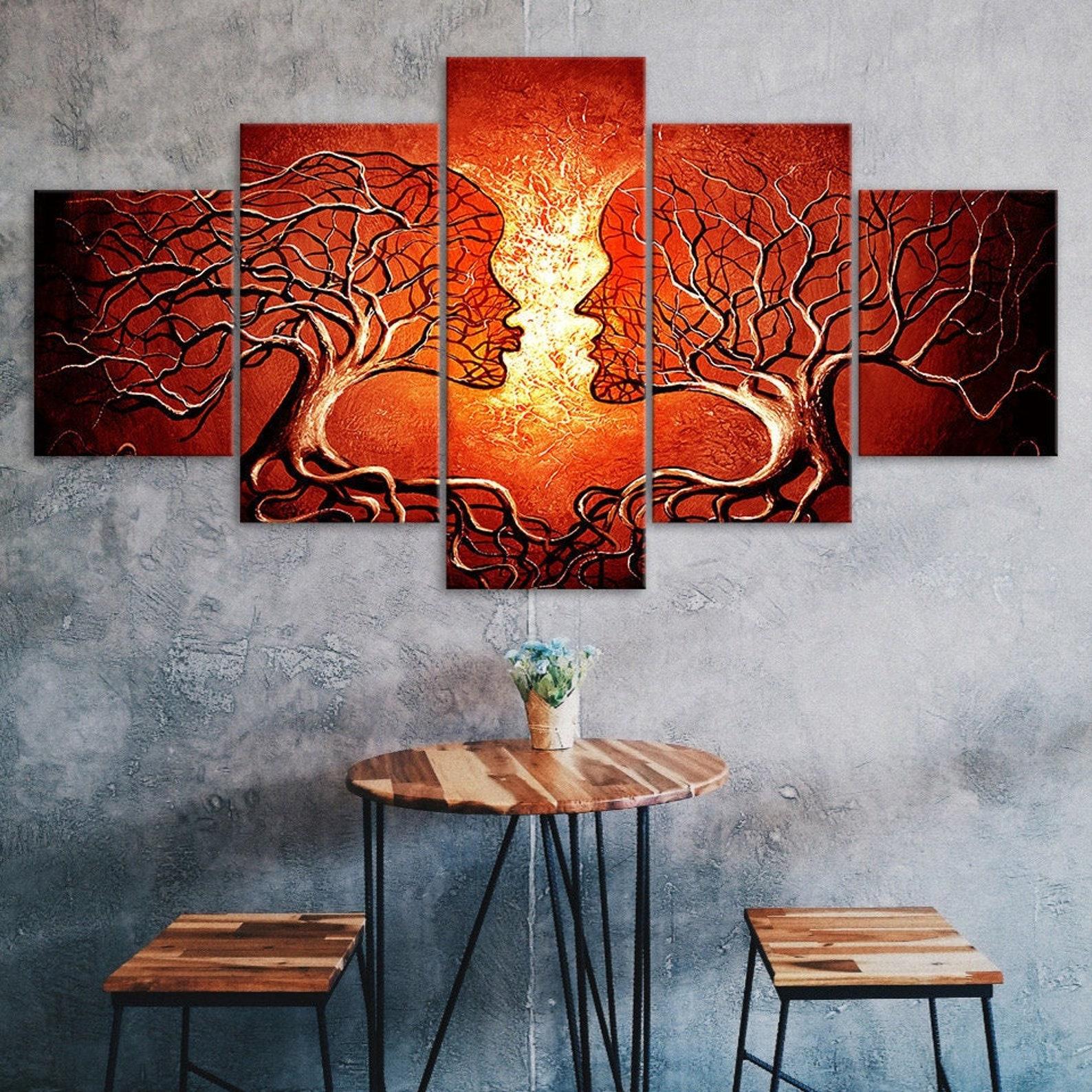 

Abstract People Figures Woman Man Red Scene 5 Piece Five Panel Canvas Print Modern Wall Art Poster Home Decor Gift For Him Her 20X35 20X45 20X55CM