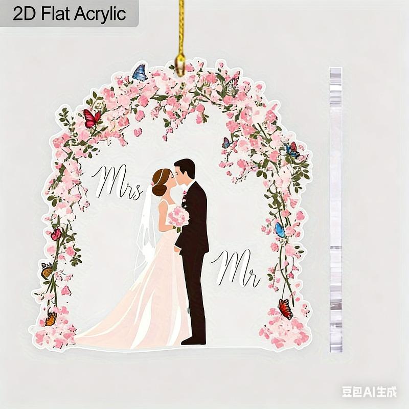 

2D Flat Pink Wedding Acrylic Decoration Sign, Wreath Arch Design, Suitable for Wall Decoration, Porch, Room, Villa, Accents Home, Hallway, or Workplac 10.16*10.16CM