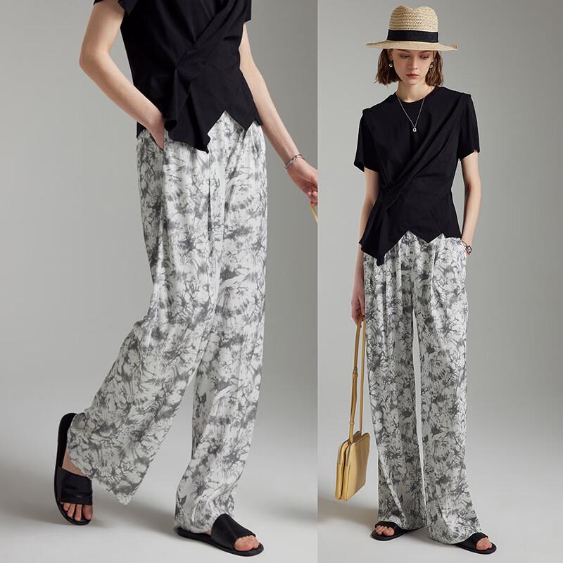 Women s Textured Dye Print Wide-Leg Pants M серый
