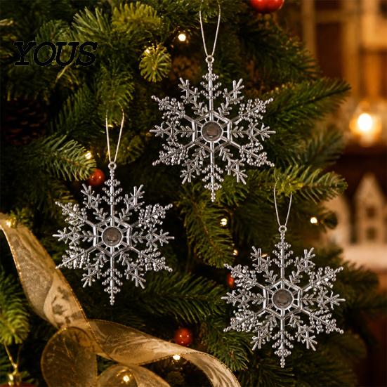 Three Dimensional Snowflake Hanging Ornaments 3Pcs Christmas Tree Snowflakes Ornaments, 10cm Glitter Plastic Holiday Party Decor for Decorations