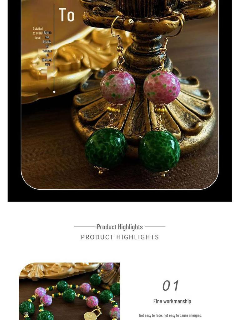 Retro Mid-Century Vintage Pink Melonglas Halskette & Ohrringe Set