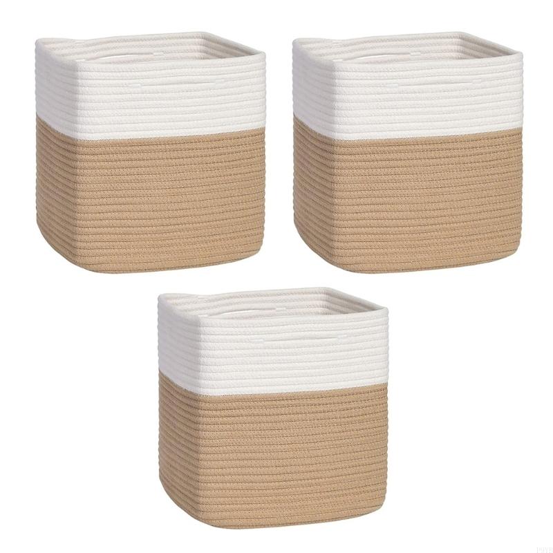 Pack Of 3 Cotton Fabric Baskets For Home Arrangement Great For Laundry Towels And Belongings P9YB