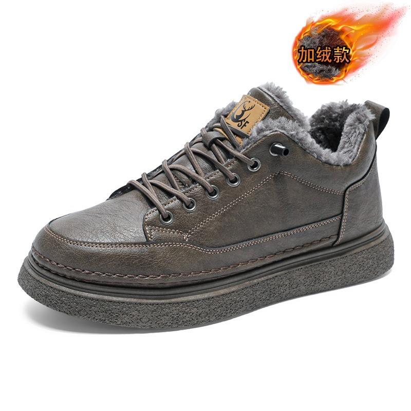 Herrenschuhe mit einem Pedal Winter Arbeit Schwarz Freizeit Lederschuhe wasserdicht Herren Samt Thermobaumwollschuhe Stiefeletten