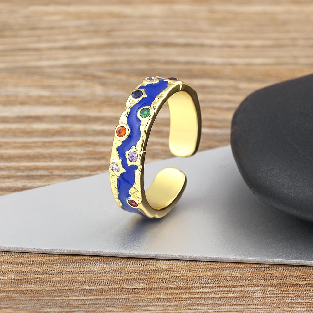 Nidin Heißer Verkauf 6 Farben Kupfer Inlay Zirkon Charme Offene Ringe Verstellbar Für Frauen Männer Verlobung Hochzeitsfeier Finger Schmuck