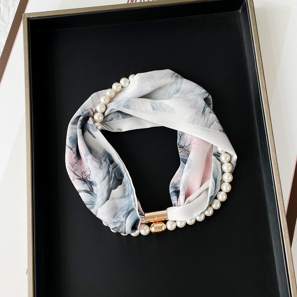 Magnetic Buckle Small Scarf Diamond Studded Magnetic Buckle Scarf Women'S Necklace Headband Scarf Light Luxury Exquisite