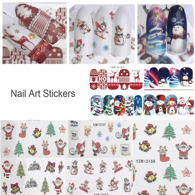 Autocollants Décoration Beauté Femme Père Noël Flocons de Neige Transfert à l'Eau Autocollants Décalcomanies Nail Art