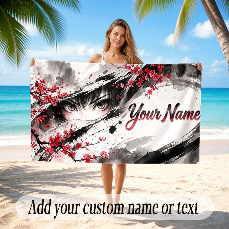 Floral Garden Theme Soft Beach Towel Personalized Custom Name Text Towel Portable for Beach Pool Travel