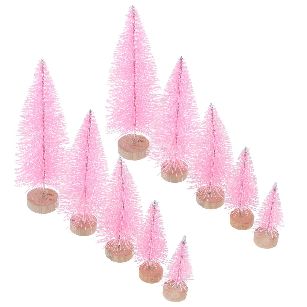 10Pcs Mini Xmas Tree Decor Plastic Wood Base Lightweight Desktop Christmas Pine Tree Ornament Gift Desktop Xmas Ornament