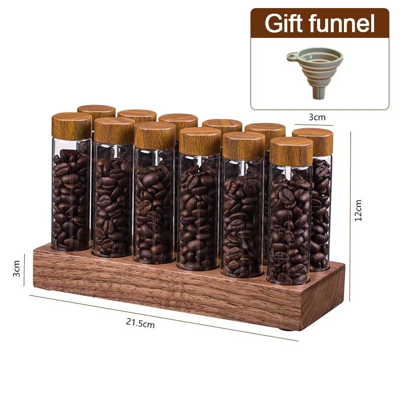 Coffee Beans Storage Container Display Rack Walnut Tea Tube Bottle Glass Espresso Coffee Accessories Tool Barista Coffeware Sets