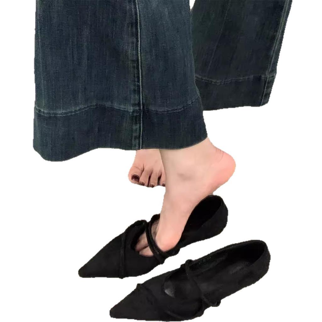 Inner Heightening Retro Suede Pointed Mary Jane Single Shoes Women's Shoes 2025 New Spring Commuter French Evening Shoes