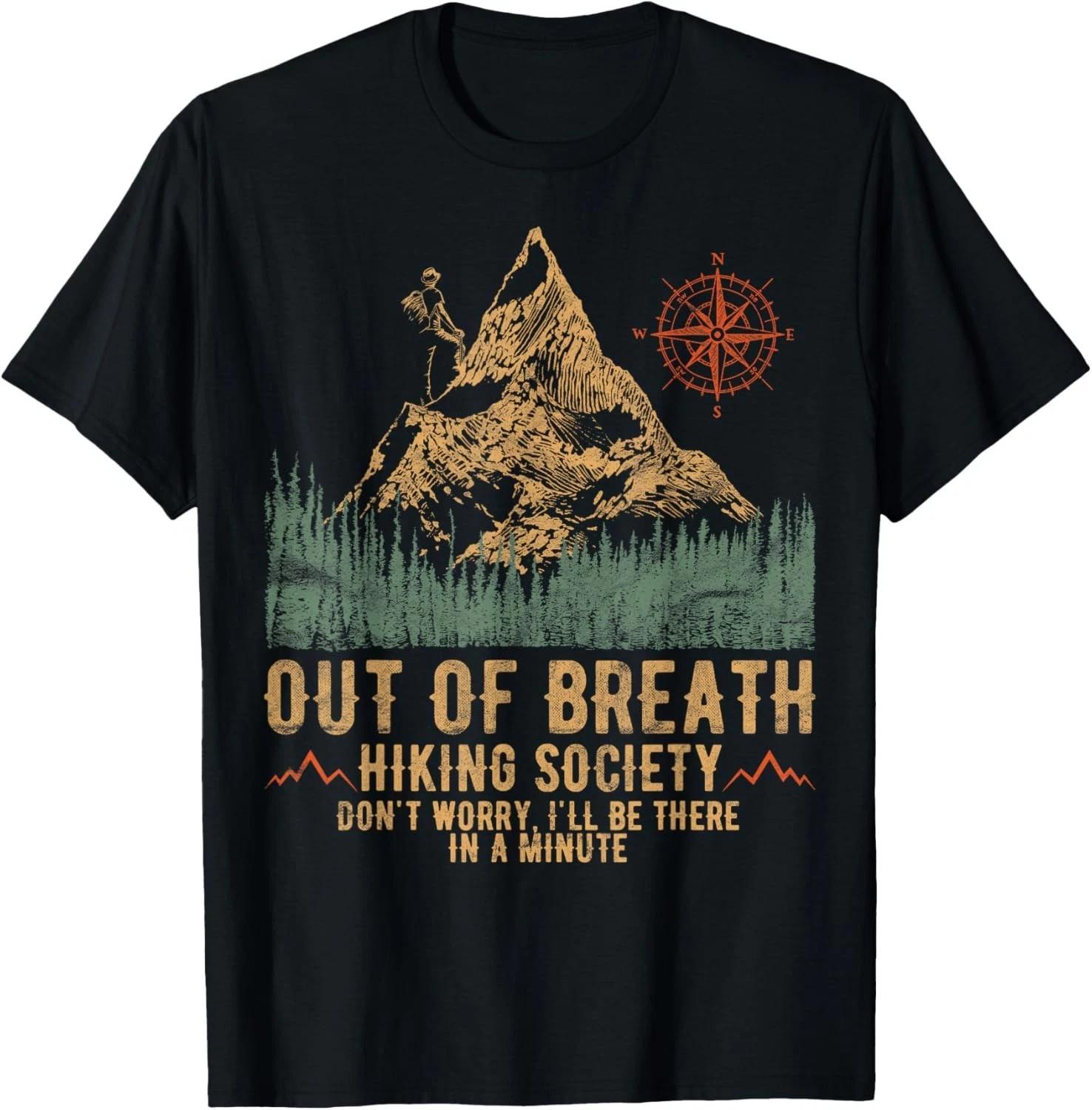 Out Of Breath Hiking Society Funny Mountain Climbing Hiker T-Shirt S