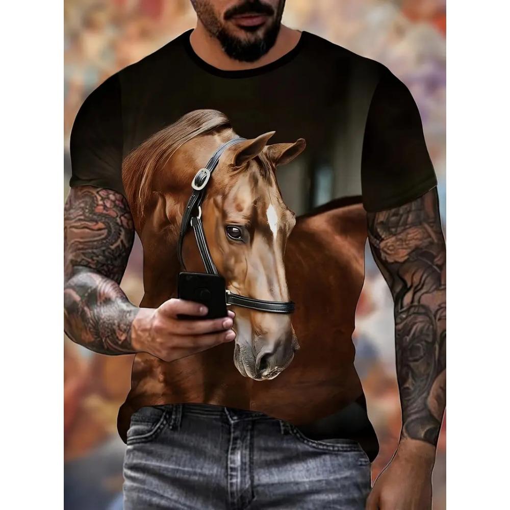 Sommer Pferde Tiere 3D Druck T-Shirts Herren Damen Rundhals Kurzarm T-Shirt Harajuku Oberteile T-Shirts Herren Streetwear Kleidung