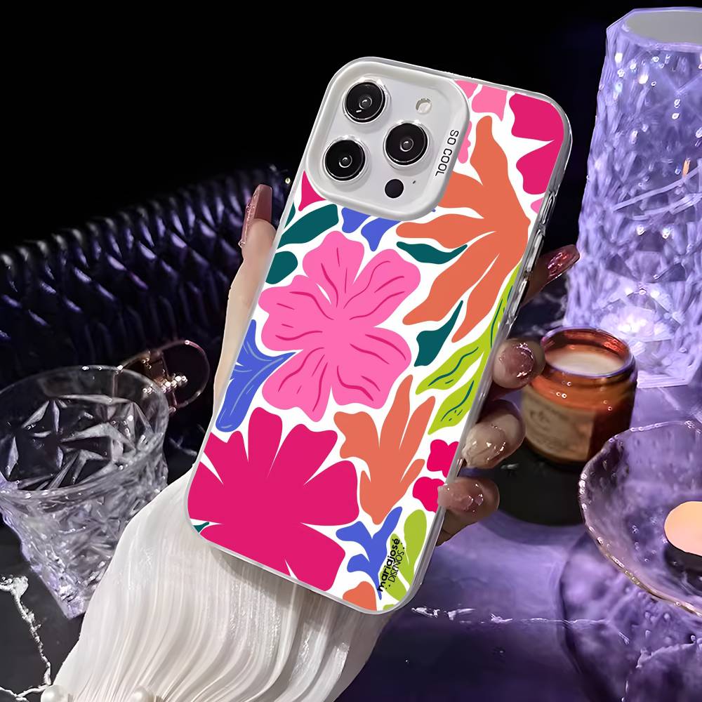 

Flower Painting Art Phone Case For iPhone 16 15 14 13 12 11 Pro Max White Purple Matte Laser Metallic Aurora Funda iPhone11PRO