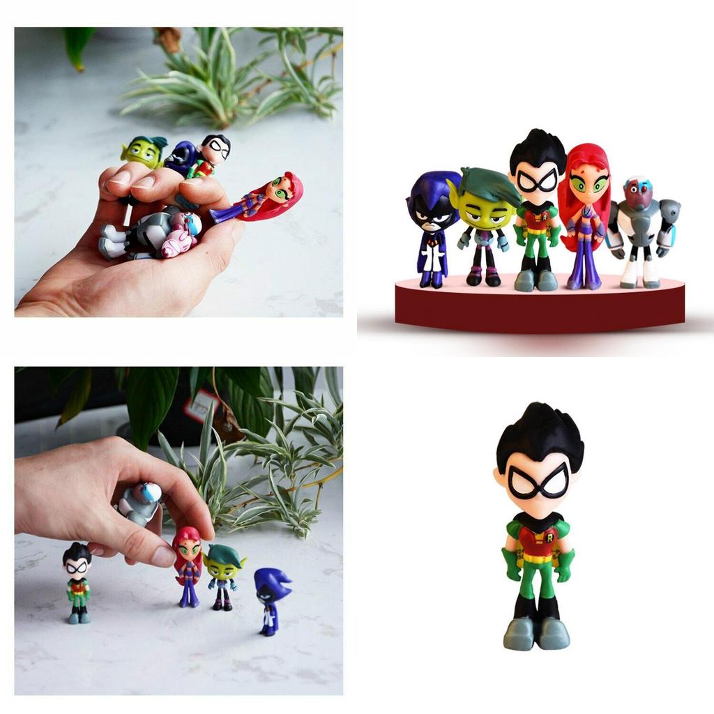 סט דמויות צבעוני של Teen Titans Go הכולל את רובין, רייבן, ביסט בוי, סטארפייר - פריטי אספנות