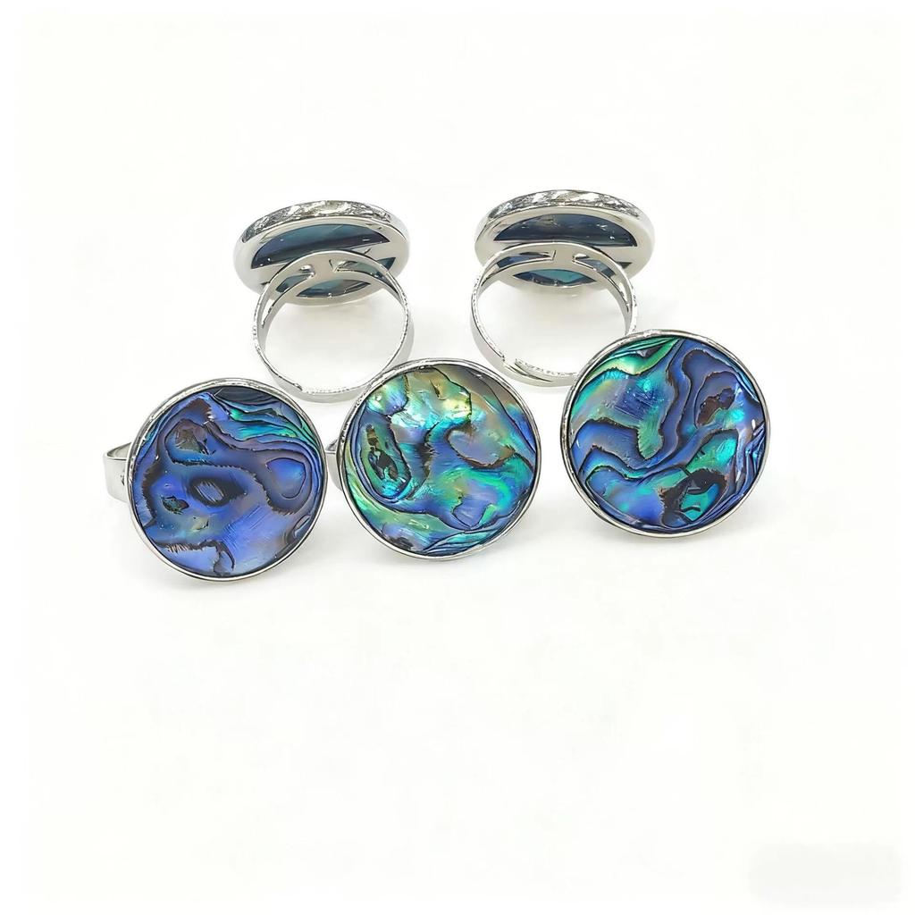 Natural Abalone Shell Beads Finger Ring Reiki Seashells Adjustable Ring