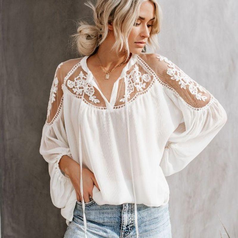 

Amazon Sexy See-through Self-Tie Lace Sun Protection Shirt White S