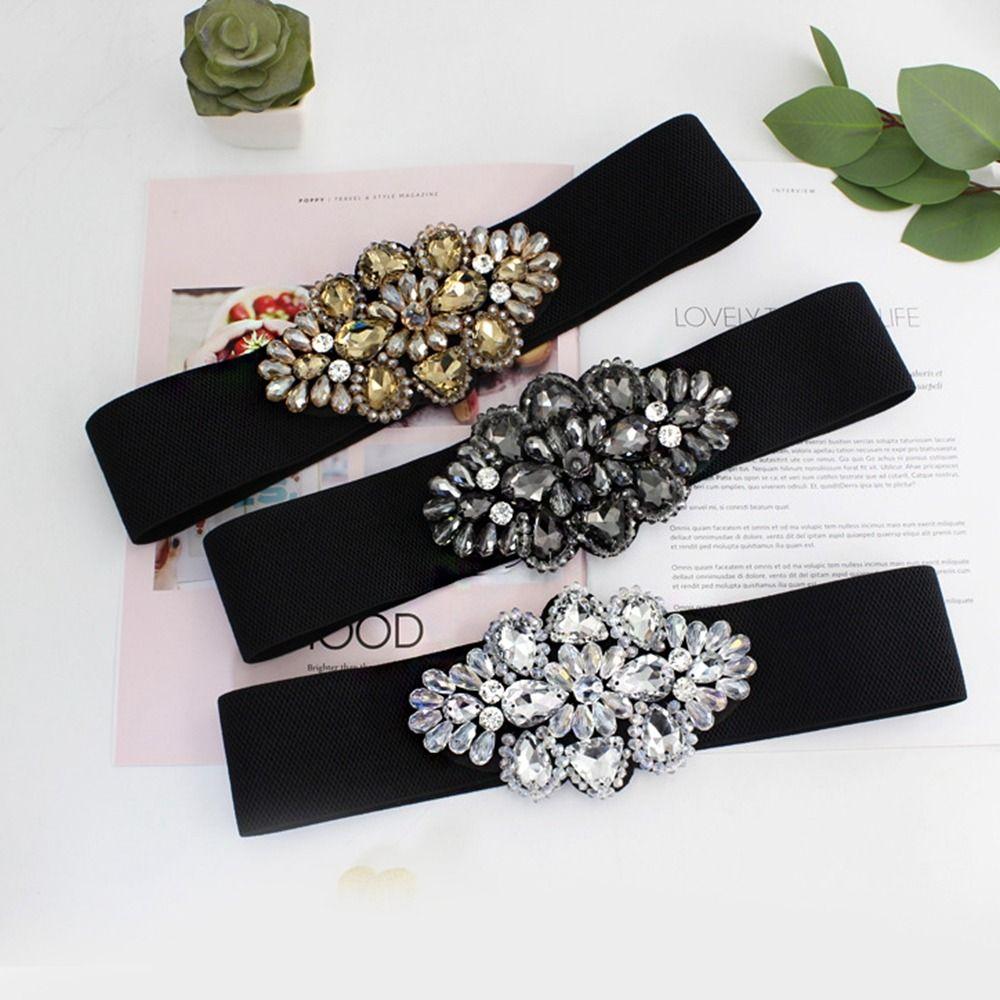 Flower Women Waistband Wide Rhinestone Waist Belt Fashion Elastic Cummerbunds Sweater