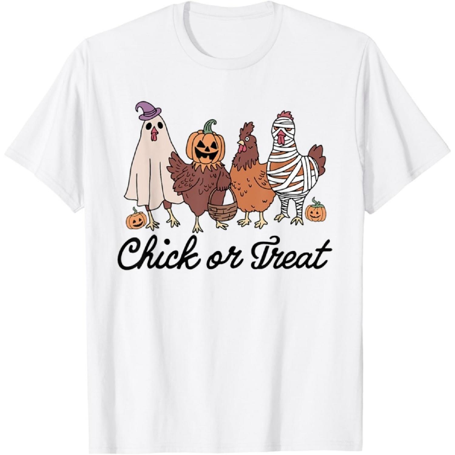 Chick Or Treat Halloween Witch Spooky Chicken T-Shirt S