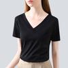 Double-sided Mercerated Cotton T-shirt for Women's New Summer Women's Cool Short-sleeved Pure Cotton T-shirt Sexy Deep V Top