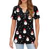 Women's T Shirt Christmas Print Button Short Sleeve Daily Weekend Fashion Basic V- Neck Regular Top