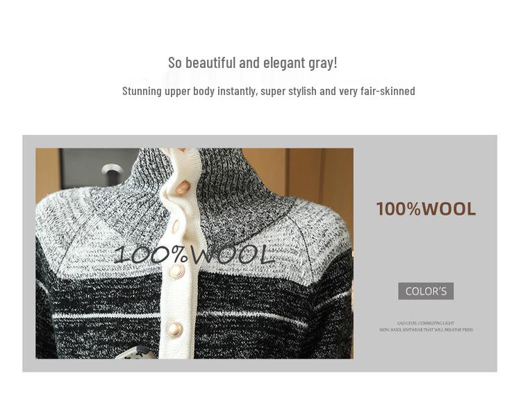 2025 Autumn/Winter Women's Elegant Soft Wool Lapel Sweater - 3-Ply Thick, Loose Fit, Slimming Design