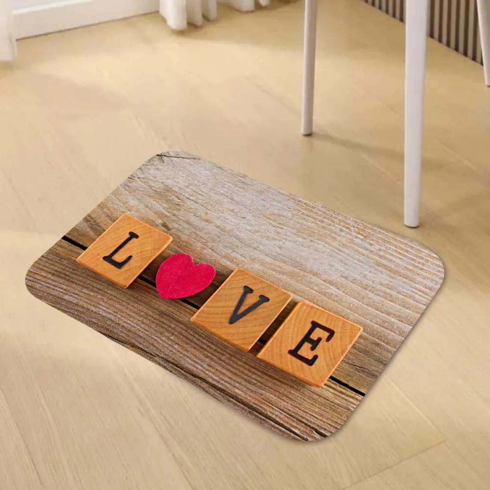 Charming Wooden  Love  Floor Mat - Rustic Heart Design for Romantic Décor, Perfect for Bedrooms and Living Rooms 40x60cm