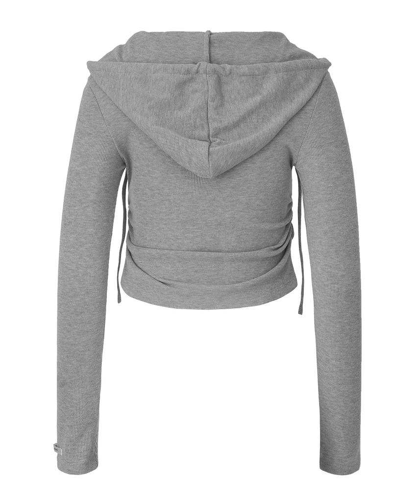 ZEROPLANET Eva Button Layered Knit Hoodie [Melange]