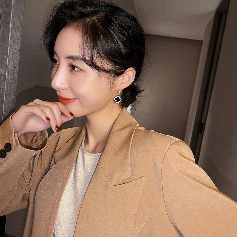 Four Leaf Clover Earrings for Women, High-end Classic Small Fragrance Earrings, Copper Gold-plated Light Luxury Zircon Earrings