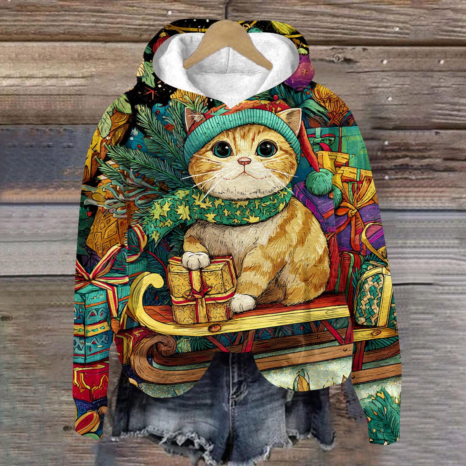 

Женская модная толстовка с длинным рукавом, рождественским принтом, свободного кроя, с капюшоном XL жёлтый