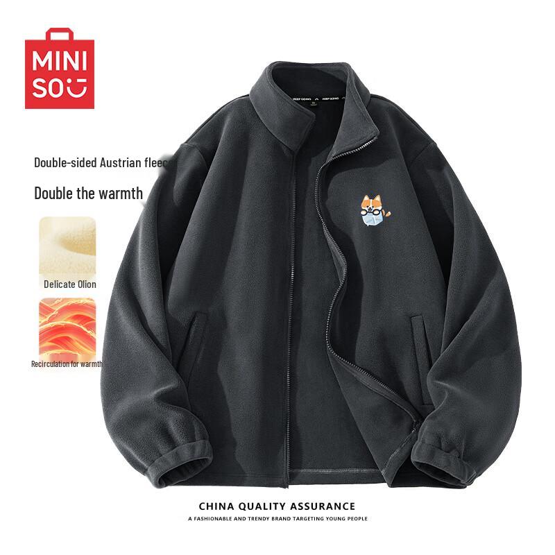 

MINISO Men s Thick Fleece Lined Stand Collar Jacket L