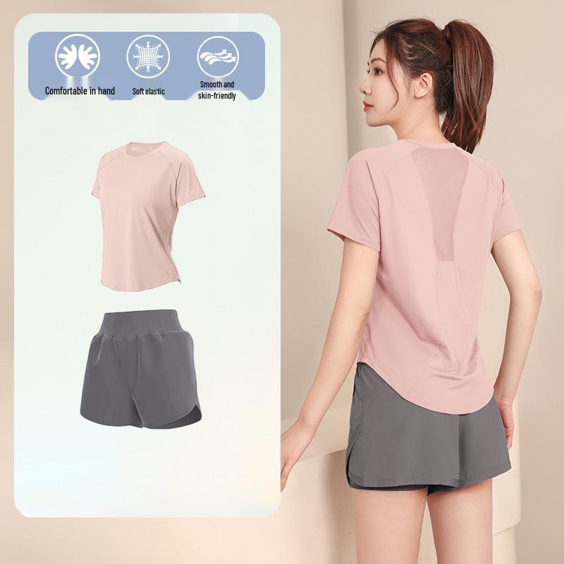 Women's High-End Short-Sleeve Sport T-Shirt & Fitness Set - Breathable, Quick-Drying Yoga and Running Wear