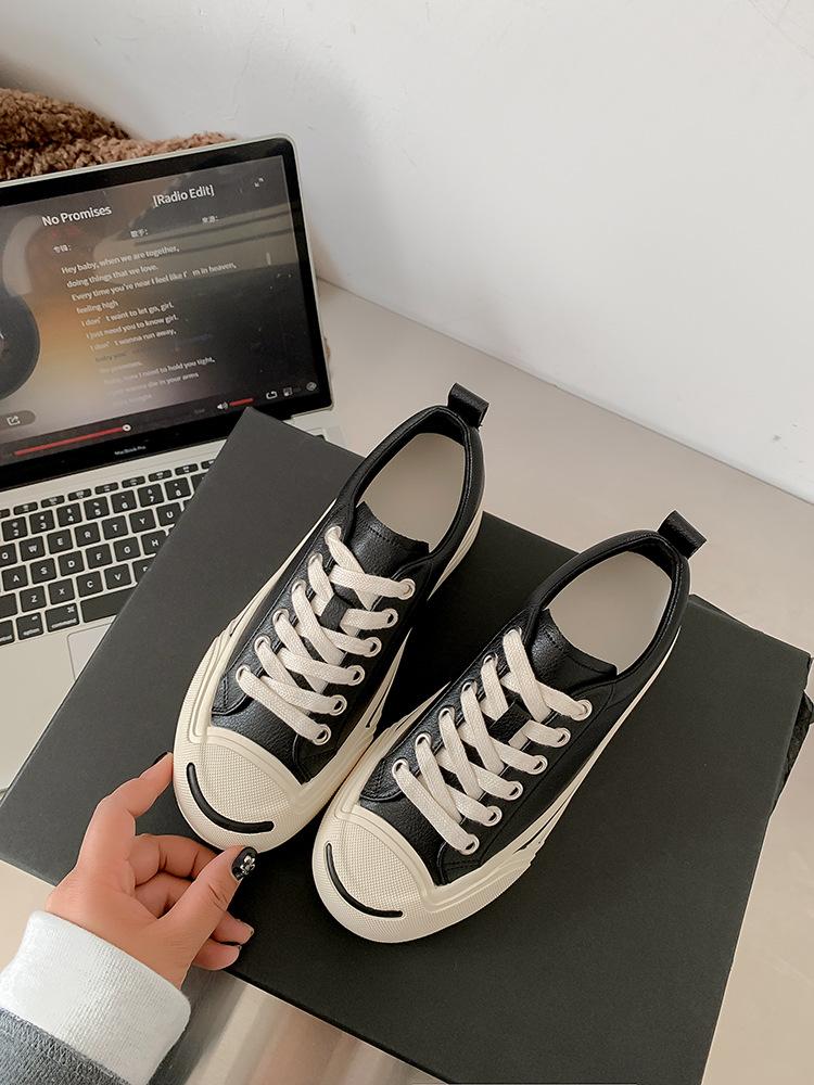 

Cowhide version open smile leather inner height increase white shoes women s versatile thick sole breathable feet small sports casual board shoes 40