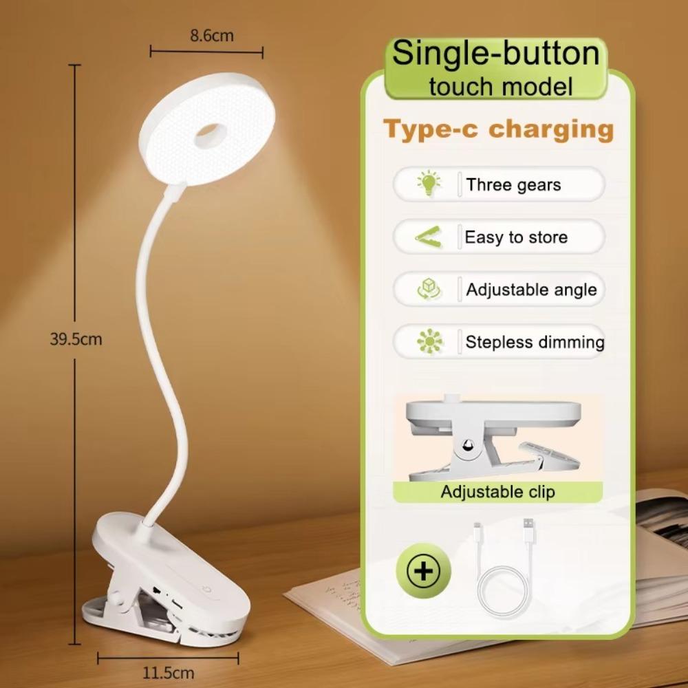 Durable Clip-On Desk Lamp Portable 1200 Mah LED Lamp Eye Protection Timed Stepless Dimming Book Light Home Office